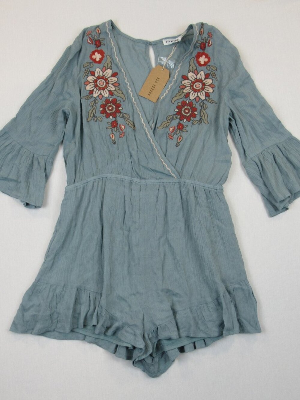 Blu Pepper L Romper Embroidered 3/4 Sleeve Summer Spring Short Floral Boho Chic